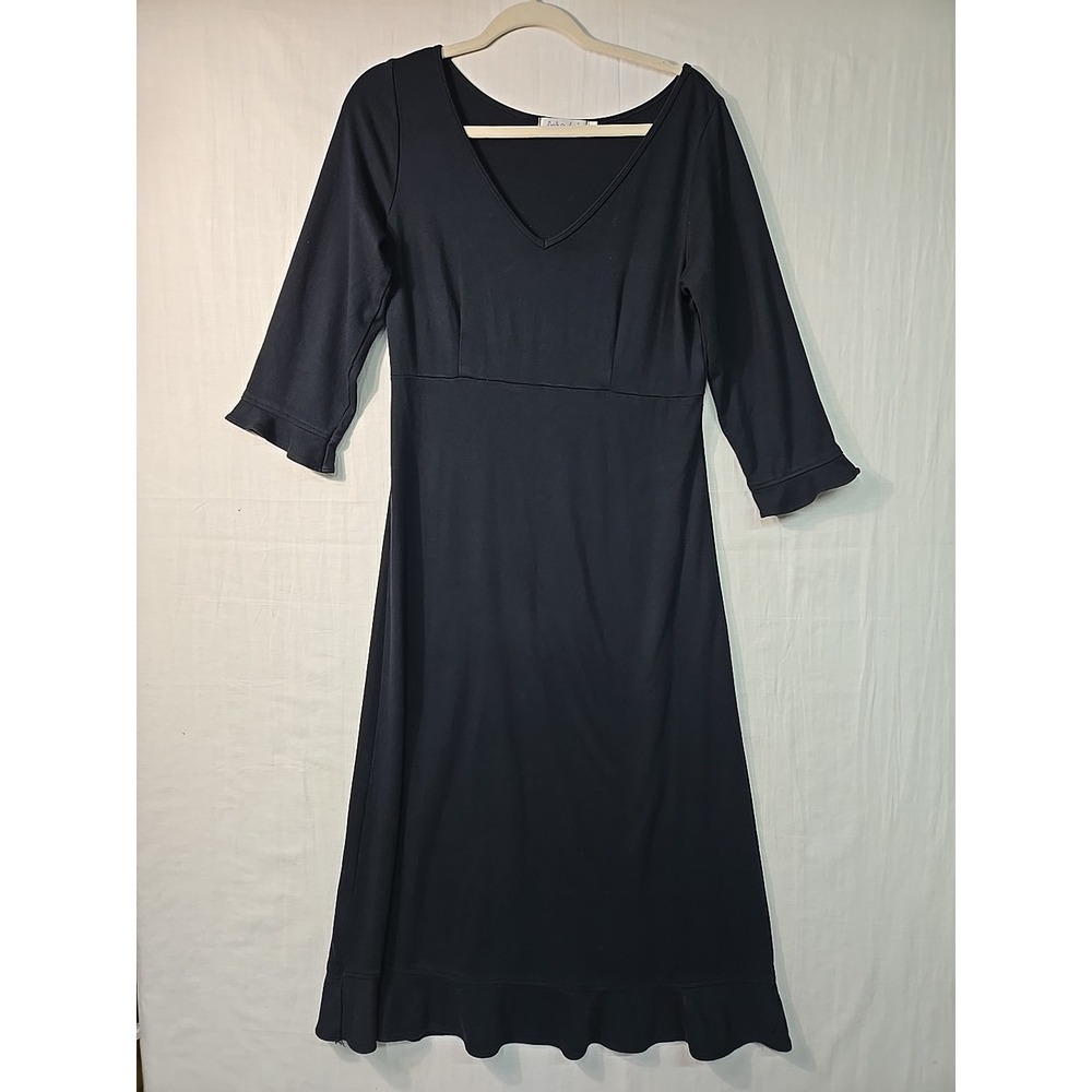 Fresh Produce Women's M Maxi Dress Black 3/4 Sleeve Ruffle Trim Knit Modal USA